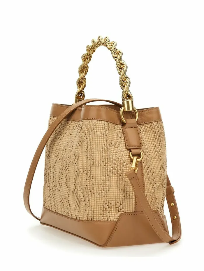Handbags Women GUESS Aida Straw Woven Bucket Bag White
