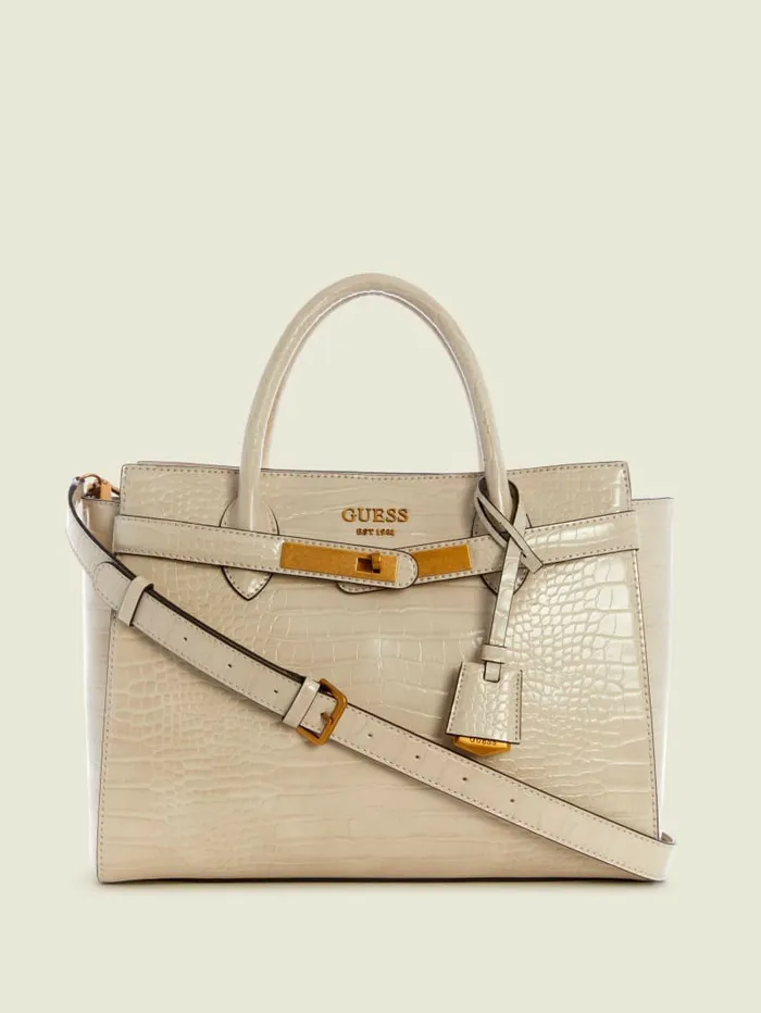 Handbags Women GUESS Enisa High Society Satchel Brun Egyptian Brown