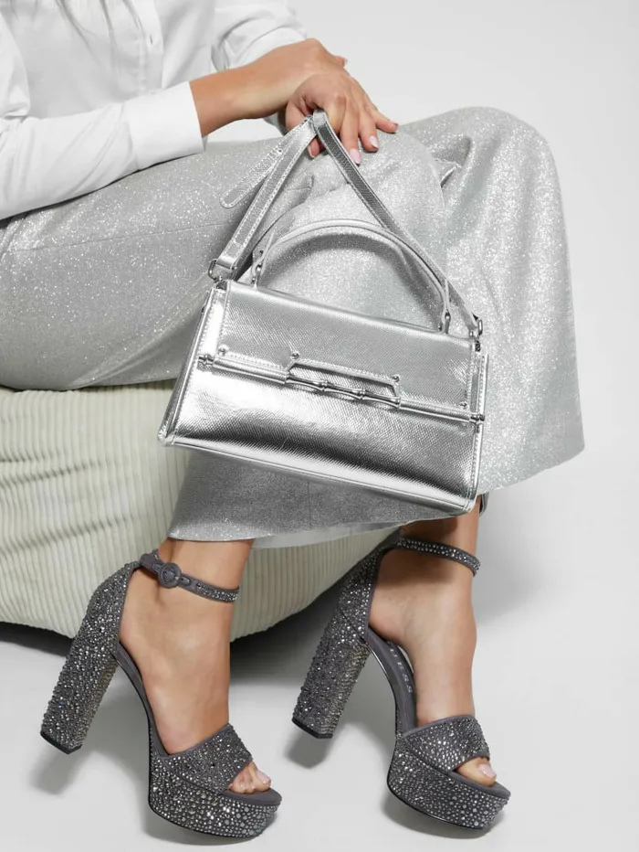 Handbags Women GUESS Iris Metallic Leather Top Handle Bag Silver Handbags Women GUESS Iris Metallic Leather Top Handle Bag Silver