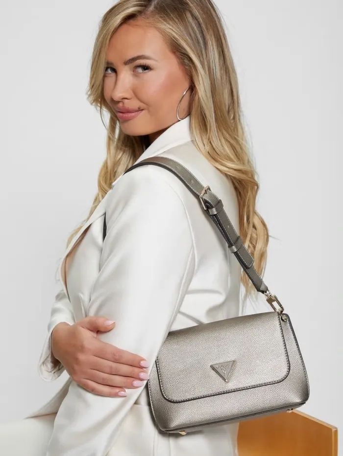 Handbags Women GUESS Meridian FoldOver Shoulder Bag Pewter Handbags Women GUESS Meridian FoldOver Shoulder Bag Pewter