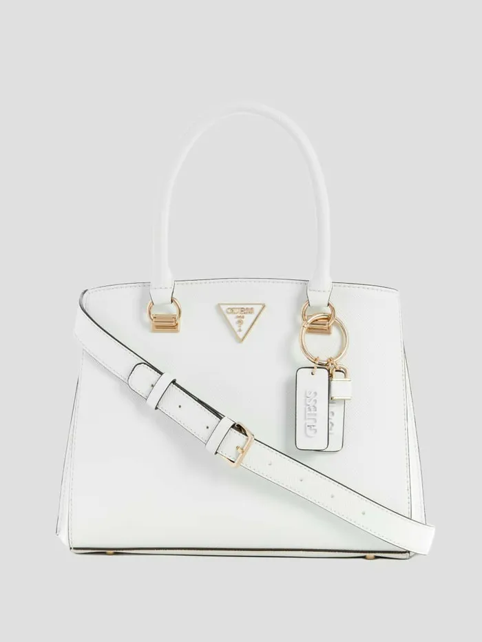 Handbags Women GUESS Noelle Girlfriend Satchel White Multi