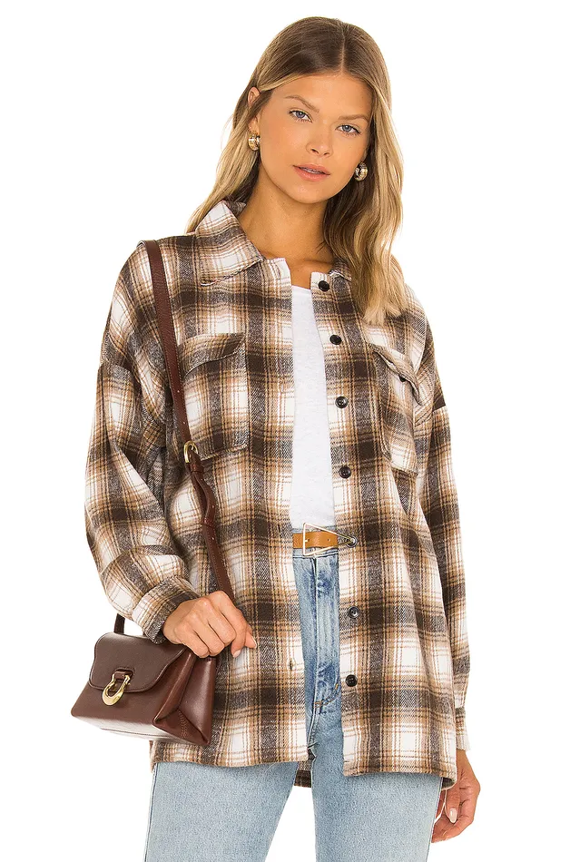 Harlow Flannel Shacket Brown Women Lovers and Friends Jackets and Coats