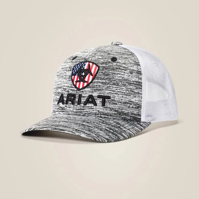 Hats and Caps Kids Ariat Flag Shield Mesh Snap Back Cap Grey