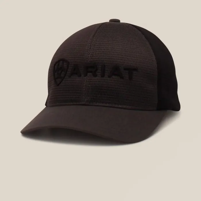 Hats and Caps Men Ariat Large Embossed Lgoo Mash Cap Black