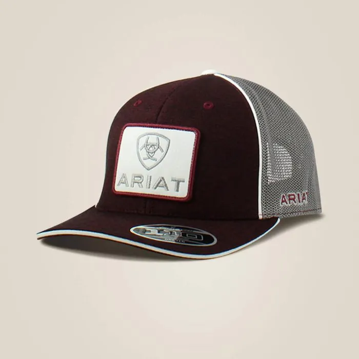 Hats and Caps Men Ariat Large Logo Patch Cap Burgundy