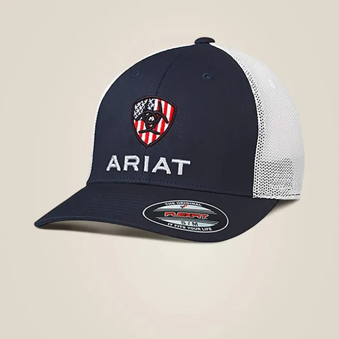 Hats and Caps Men Ariat Usa Flag Shield Logo Cap Navy