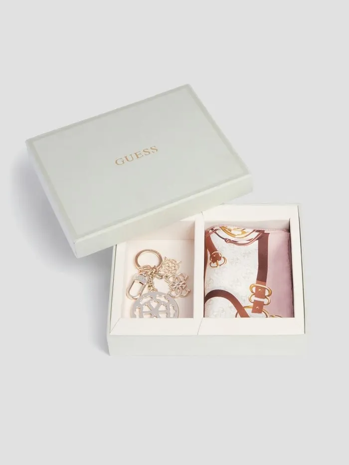 Hats and Scarves GUESS Women Foulard Scarf and Key Ring Gift Set Rose Pink