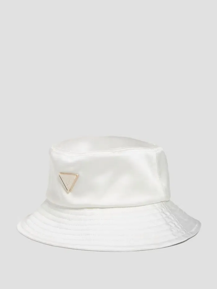 Hats and Scarves Women GUESS Satin Bucket Hat White Multi