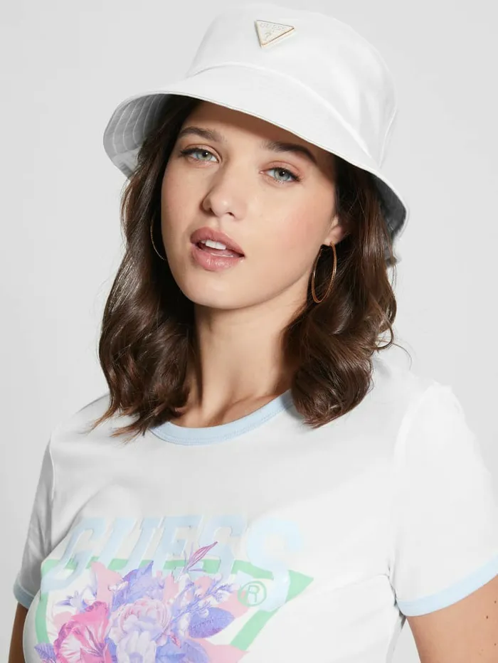 Hats and Scarves Women GUESS Satin Bucket Hat White Multi