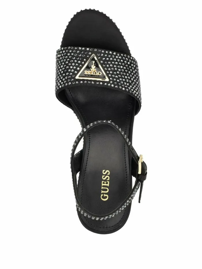 Heels GUESS Women Hippa Rhinestone Wedge Sandals Black 001 Heels GUESS Women Hippa Rhinestone Wedge Sandals Black 001