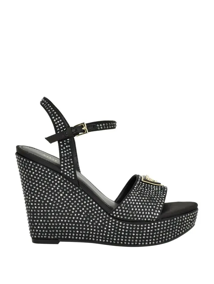 Heels GUESS Women Hippa Rhinestone Wedge Sandals Black 001 Heels GUESS Women Hippa Rhinestone Wedge Sandals Black 001