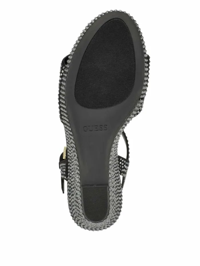 Heels GUESS Women Hippa Rhinestone Wedge Sandals Black 001 Heels GUESS Women Hippa Rhinestone Wedge Sandals Black 001