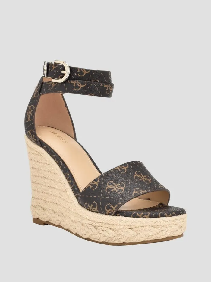 Hidy Logo Espadrille Wedges Medium Brown Sandals GUESS Women