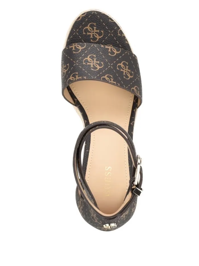 Hidy Logo Espadrille Wedges Medium Brown Sandals GUESS Women Hidy Logo Espadrille Wedges Medium Brown Sandals GUESS Women