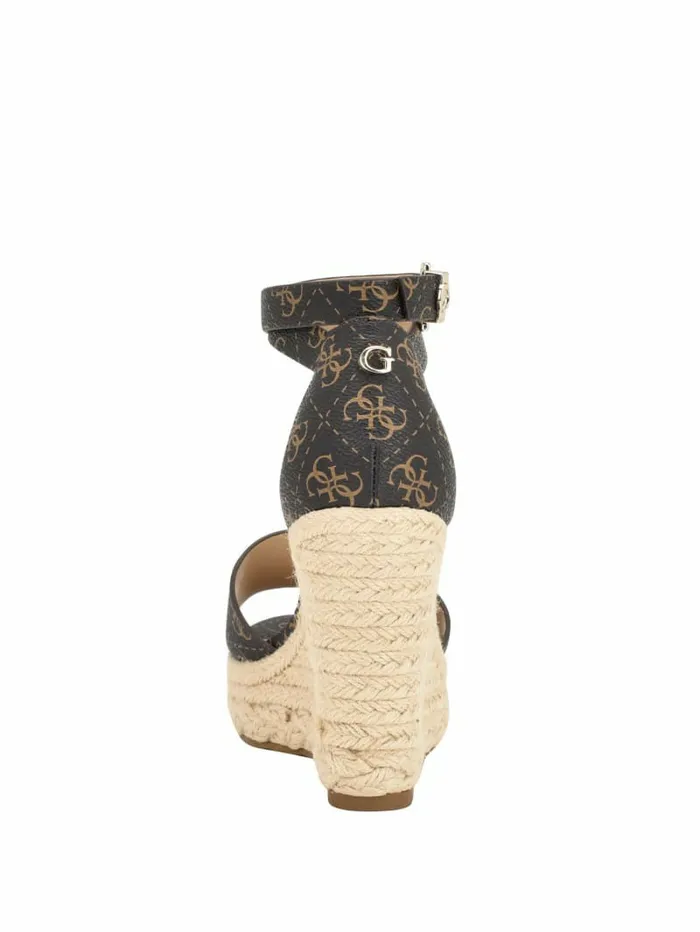 Hidy Logo Espadrille Wedges Medium Brown Sandals GUESS Women Hidy Logo Espadrille Wedges Medium Brown Sandals GUESS Women