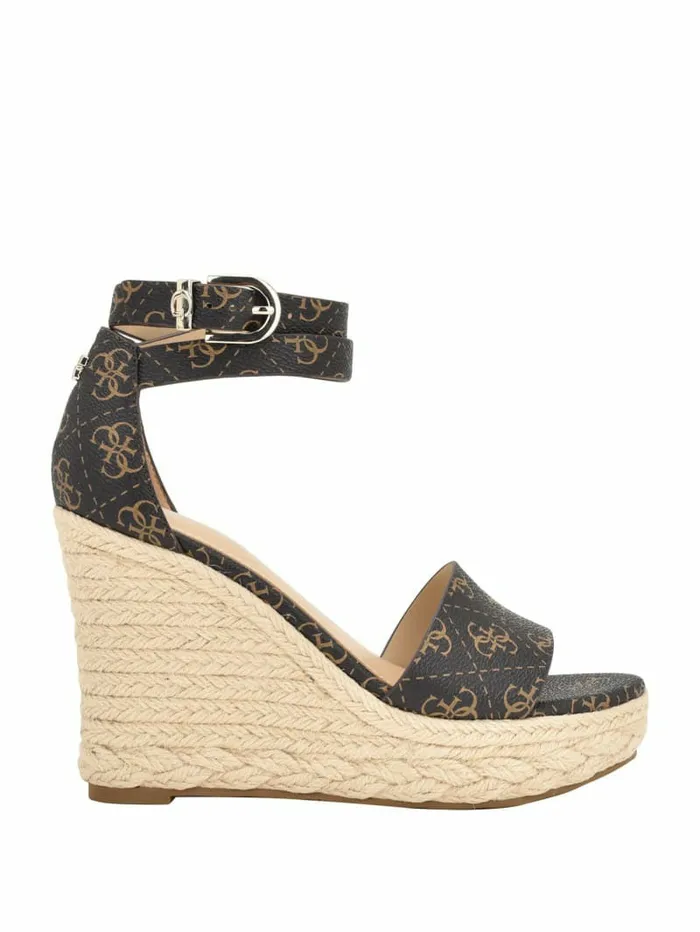 Hidy Logo Espadrille Wedges Medium Brown Sandals GUESS Women Hidy Logo Espadrille Wedges Medium Brown Sandals GUESS Women
