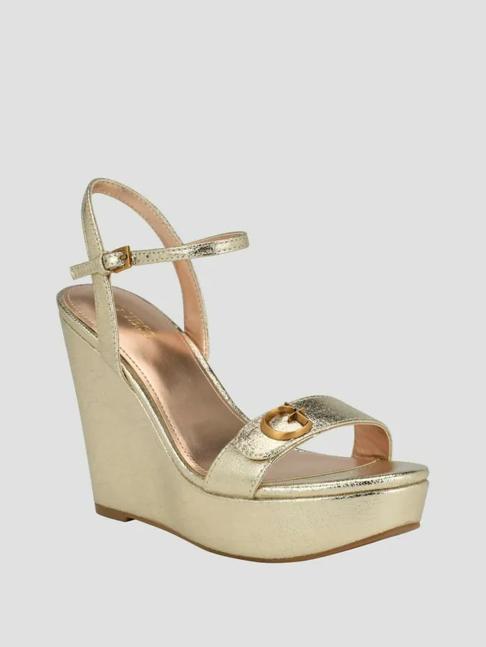 Himifa Shimmer Metallic G Wedge Sandals Gold Women Sandals GUESS