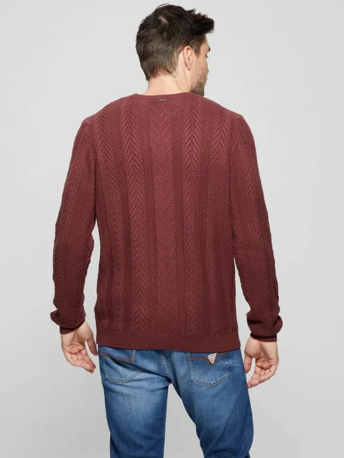 Hoodies and Sweaters GUESS Men Eco Ethan Cable Knit Sweater Burgundy Shade