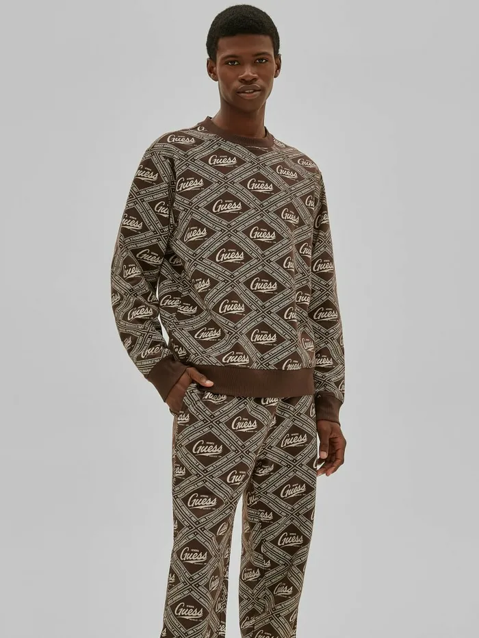 Hoodies and Sweaters Men GUESS GUESS Originals Printed Crewneck Coarse Brown Multi Hoodies and Sweaters Men GUESS GUESS Originals Printed Crewneck Coarse Brown Multi
