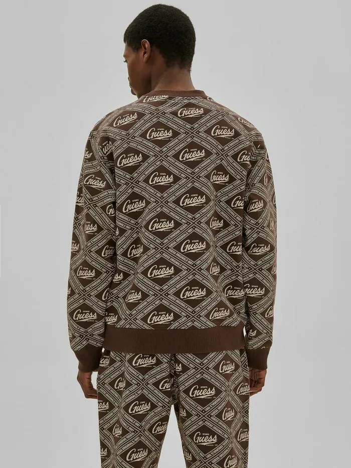Hoodies and Sweaters Men GUESS GUESS Originals Printed Crewneck Coarse Brown Multi