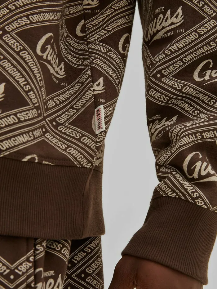 Hoodies and Sweaters Men GUESS GUESS Originals Printed Crewneck Coarse Brown Multi