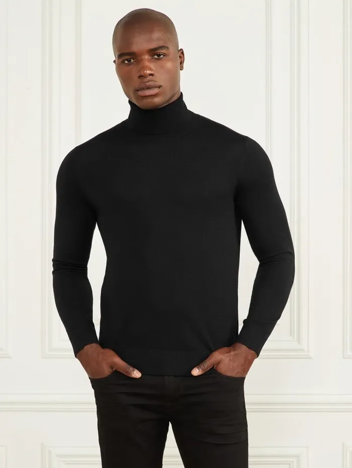 Hoodies and Sweaters Merino Wool Turtleneck Sweater Black 8211 GUESS Men