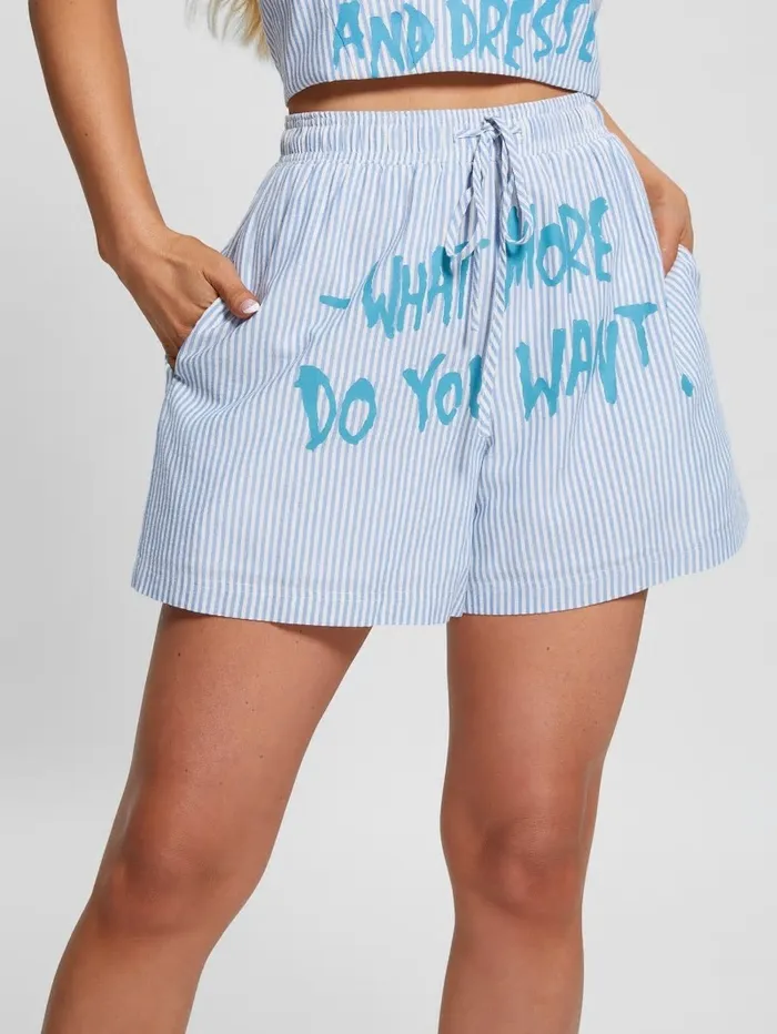 Intimates Striped Gingham Slogan Shorts All I Do Is Chambray Mult GUESS Women Intimates Striped Gingham Slogan Shorts All I Do Is Chambray Mult GUESS Women