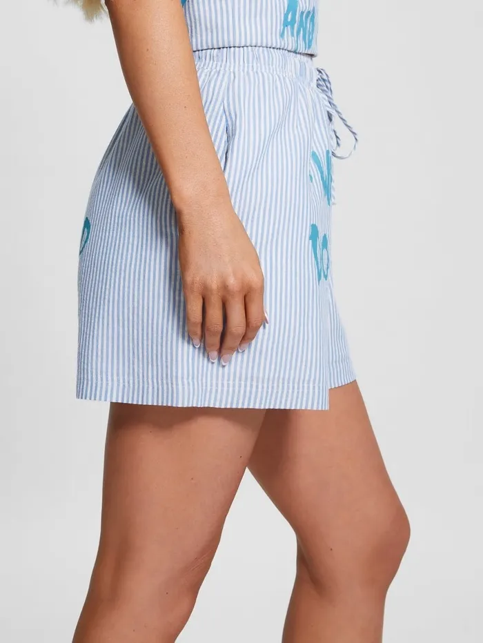 Intimates Striped Gingham Slogan Shorts All I Do Is Chambray Mult GUESS Women Intimates Striped Gingham Slogan Shorts All I Do Is Chambray Mult GUESS Women