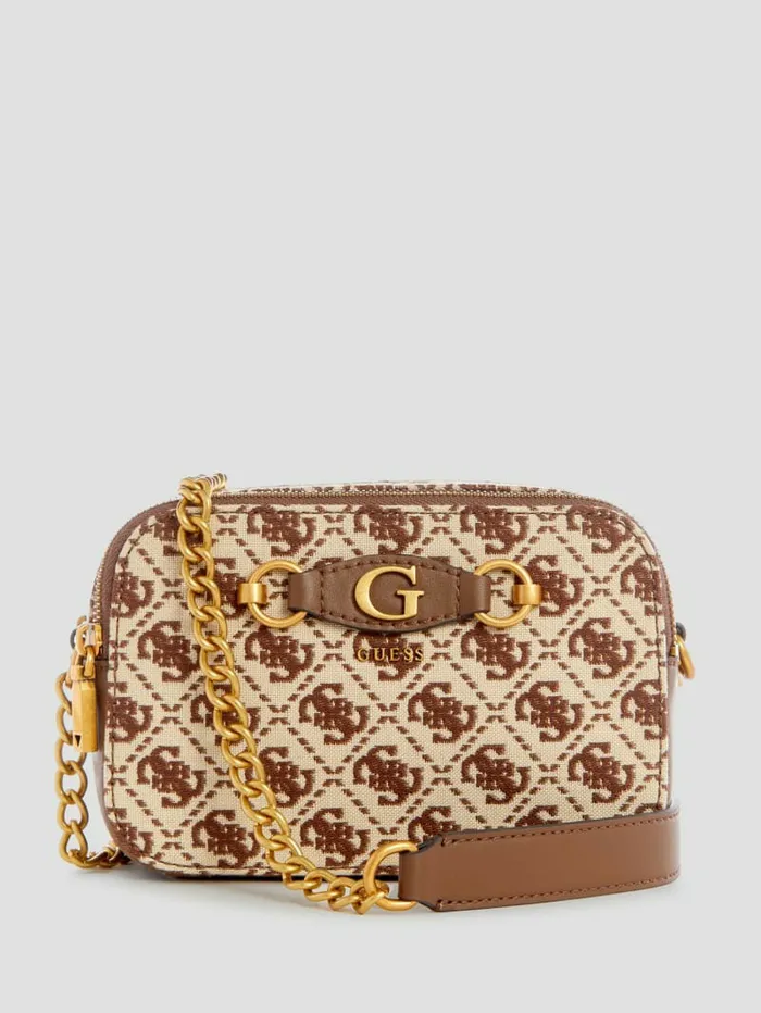 Izzy Jacquard Logo Camera Bag Brown Multi Women Handbags GUESS