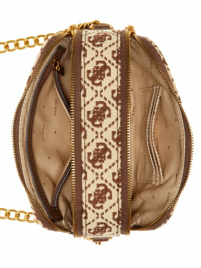 Izzy Jacquard Logo Camera Bag Brown Multi Women Handbags GUESS