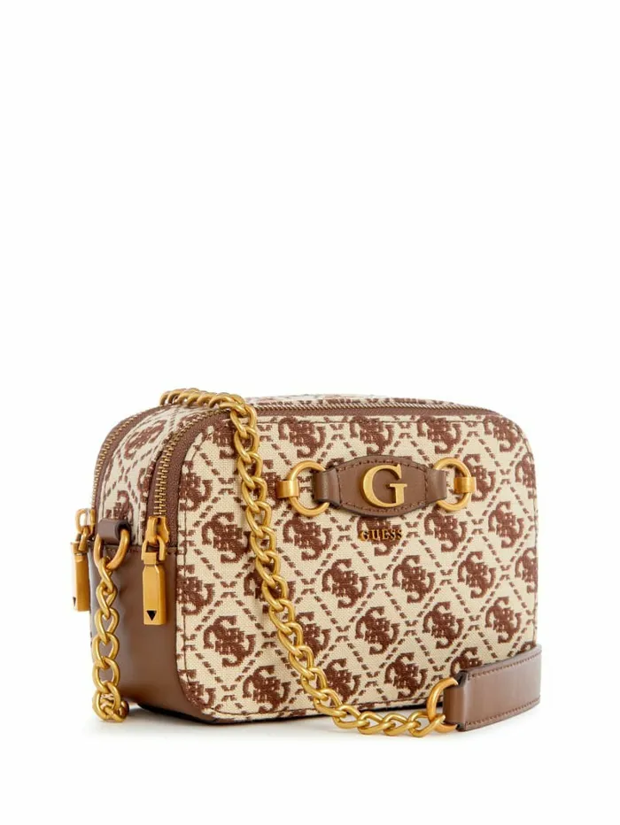Izzy Jacquard Logo Camera Bag Brown Multi Women Handbags GUESS