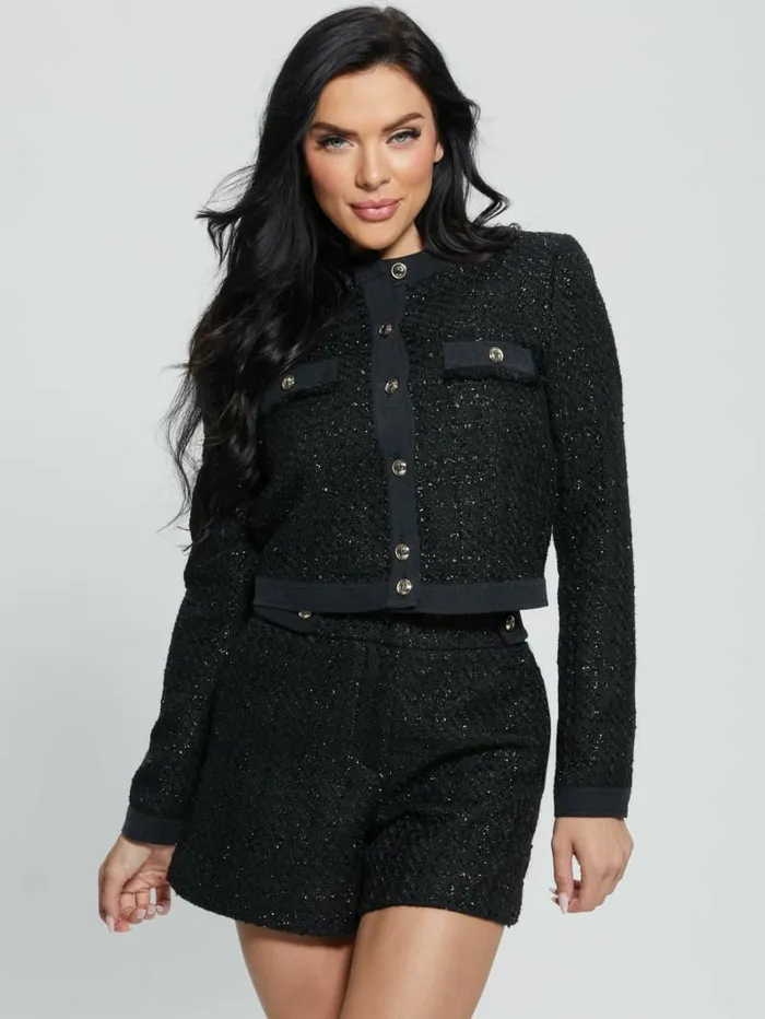Jackets and Coats Clarissa Metallic Tweed Jacket Black Tweed Fantasy GUESS Women Jackets and Coats Clarissa Metallic Tweed Jacket Black Tweed Fantasy GUESS Women