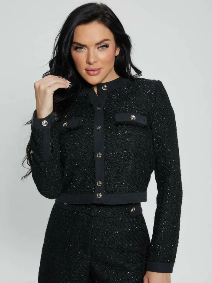 Jackets and Coats Clarissa Metallic Tweed Jacket Black Tweed Fantasy GUESS Women Jackets and Coats Clarissa Metallic Tweed Jacket Black Tweed Fantasy GUESS Women