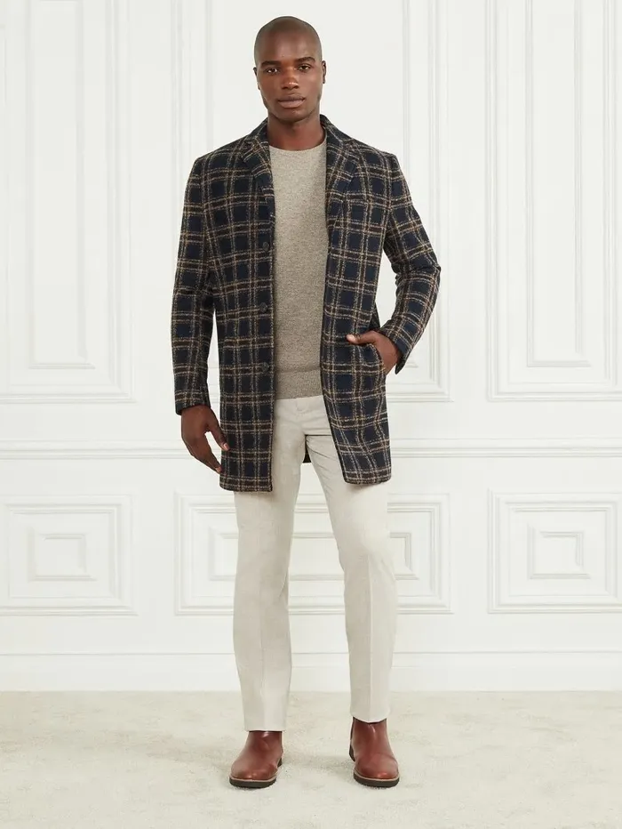 Jackets and Coats Daily Single Breasted WoolBlend Coat Blue Brown Macrocheck GUESS Men Jackets and Coats Daily Single Breasted WoolBlend Coat Blue Brown Macrocheck GUESS Men