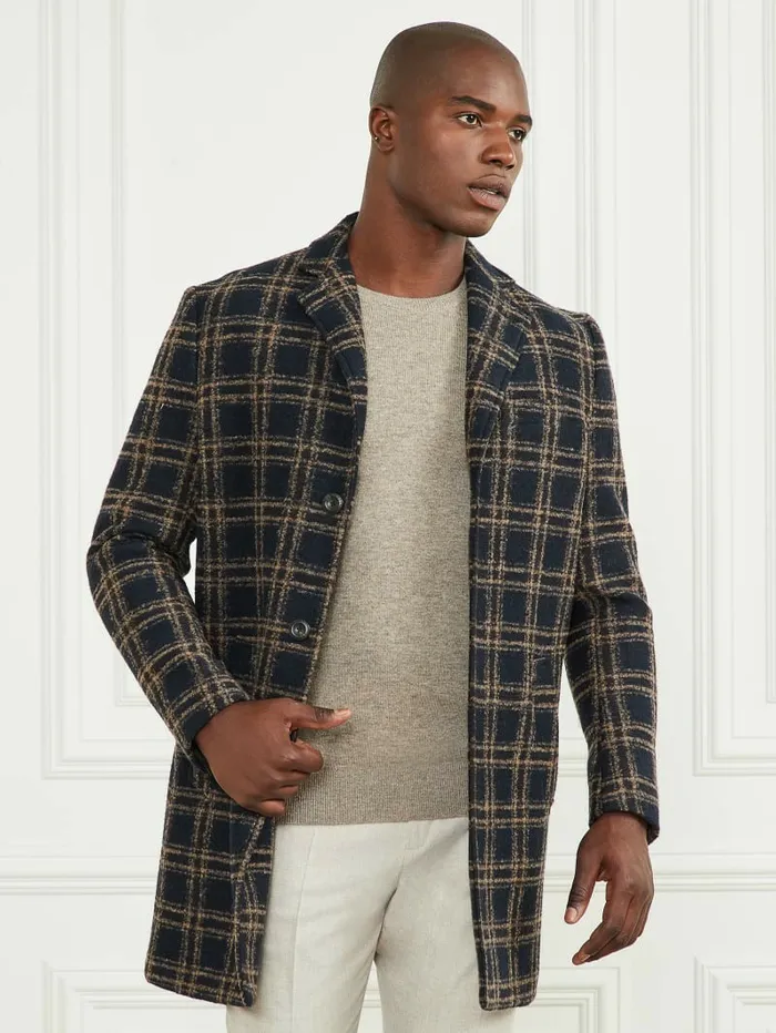 Jackets and Coats Daily Single Breasted WoolBlend Coat Blue Brown Macrocheck GUESS Men Jackets and Coats Daily Single Breasted WoolBlend Coat Blue Brown Macrocheck GUESS Men