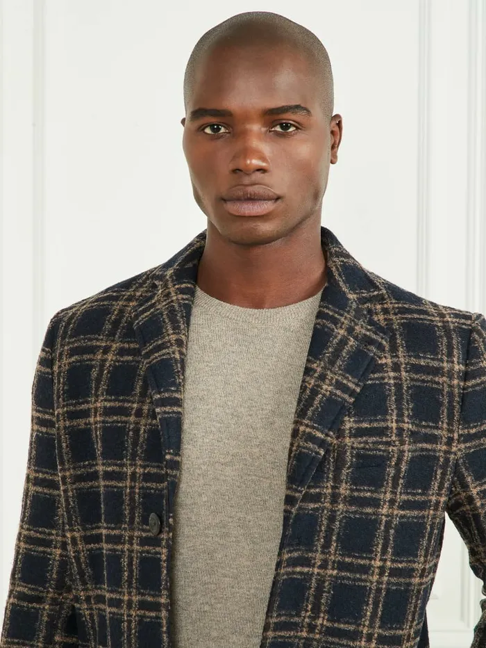 Jackets and Coats Daily Single Breasted WoolBlend Coat Blue Brown Macrocheck GUESS Men Jackets and Coats Daily Single Breasted WoolBlend Coat Blue Brown Macrocheck GUESS Men