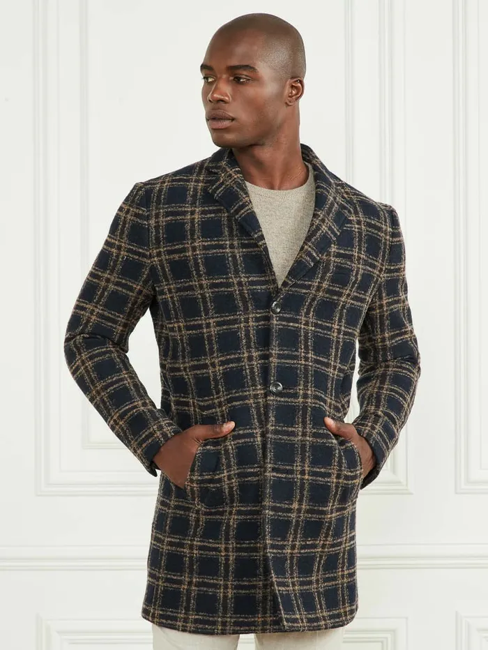 Jackets and Coats Daily Single Breasted WoolBlend Coat Blue Brown Macrocheck GUESS Men Jackets and Coats Daily Single Breasted WoolBlend Coat Blue Brown Macrocheck GUESS Men