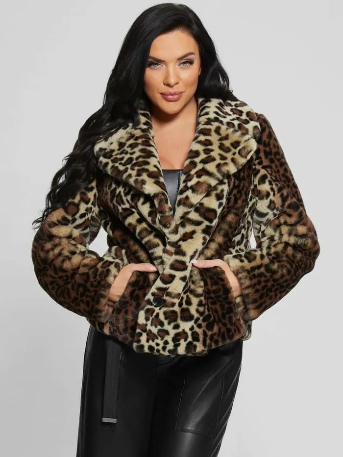 Jackets and Coats Denise Leopard Coat Natural Leo Combo GUESS Women