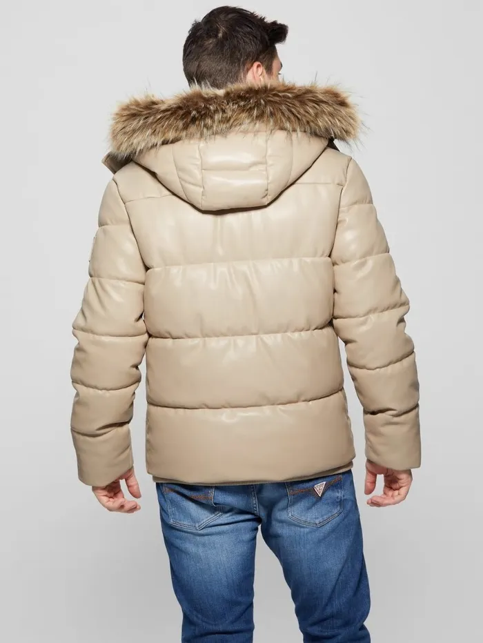 Jackets and Coats GUESS Men FauxLeather Hooded Puffer Jacket Pasadena Stone Jackets and Coats GUESS Men FauxLeather Hooded Puffer Jacket Pasadena Stone