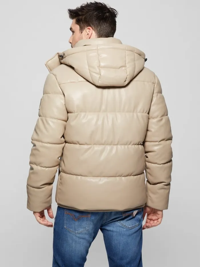 Jackets and Coats GUESS Men FauxLeather Hooded Puffer Jacket Pasadena Stone Jackets and Coats GUESS Men FauxLeather Hooded Puffer Jacket Pasadena Stone