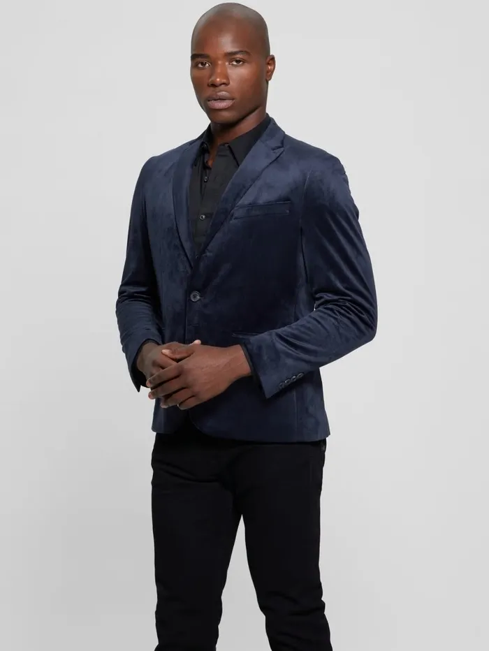 Jackets and Coats GUESS Men Fulham Velvet Blazer Bleu lgant Jackets and Coats GUESS Men Fulham Velvet Blazer Bleu lgant