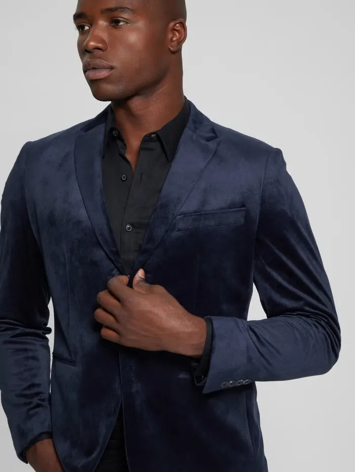 Jackets and Coats GUESS Men Fulham Velvet Blazer Bleu lgant Jackets and Coats GUESS Men Fulham Velvet Blazer Bleu lgant