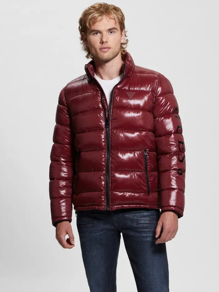 Jackets and Coats GUESS Men Shiny Hooded Puffer Jacket Vino Jackets and Coats GUESS Men Shiny Hooded Puffer Jacket Vino
