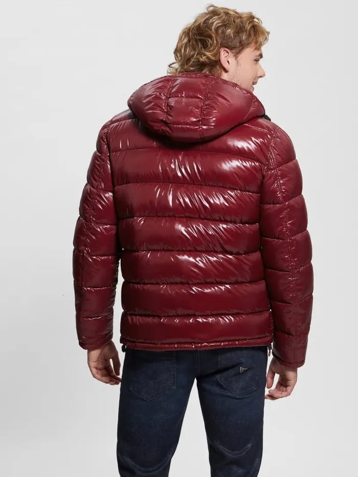 Jackets and Coats GUESS Men Shiny Hooded Puffer Jacket Vino Jackets and Coats GUESS Men Shiny Hooded Puffer Jacket Vino