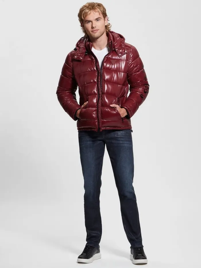 Jackets and Coats GUESS Men Shiny Hooded Puffer Jacket Vino Jackets and Coats GUESS Men Shiny Hooded Puffer Jacket Vino