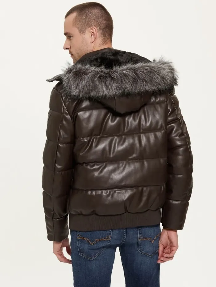 Jackets and Coats GUESS Men Stretch FauxLeather Puffer Jacket Bark Brown Jackets and Coats GUESS Men Stretch FauxLeather Puffer Jacket Bark Brown