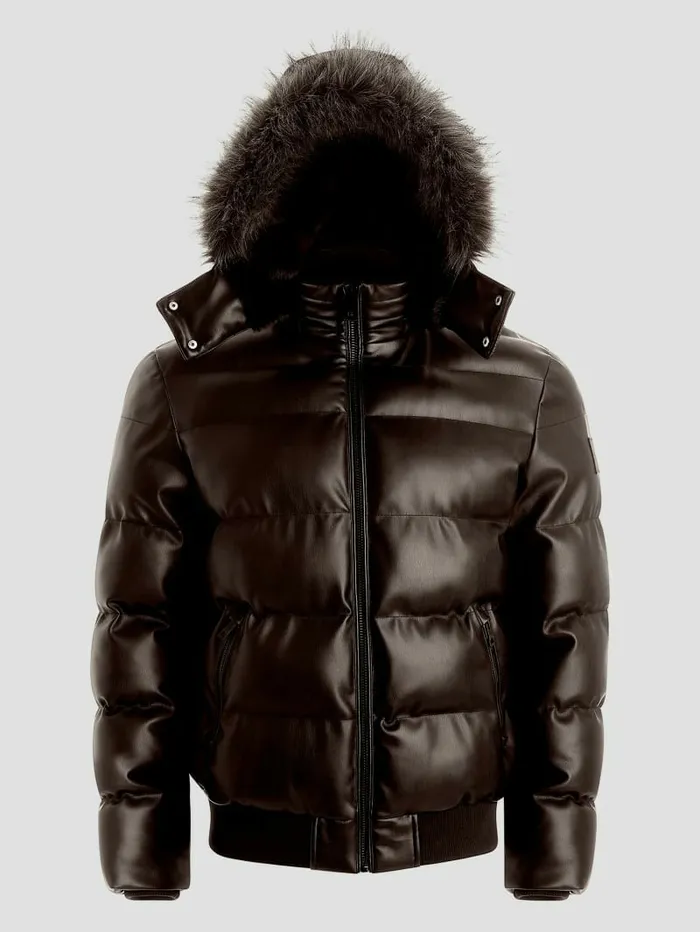 Jackets and Coats GUESS Men Stretch FauxLeather Puffer Jacket Bark Brown Jackets and Coats GUESS Men Stretch FauxLeather Puffer Jacket Bark Brown