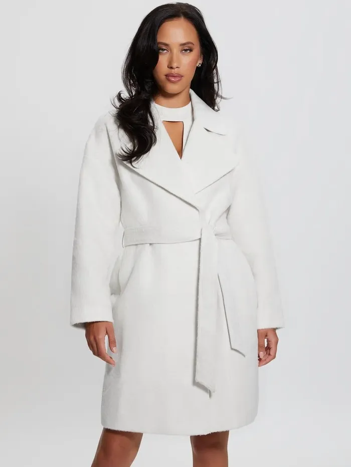Jackets and Coats GUESS Women Eco Patrizia Belted Coat Cream White