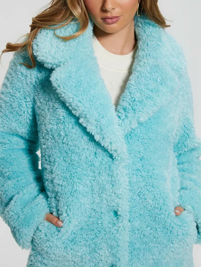 Jackets and Coats GUESS Women Nives FauxFur Coat Surf Jade Multi Jackets and Coats GUESS Women Nives FauxFur Coat Surf Jade Multi