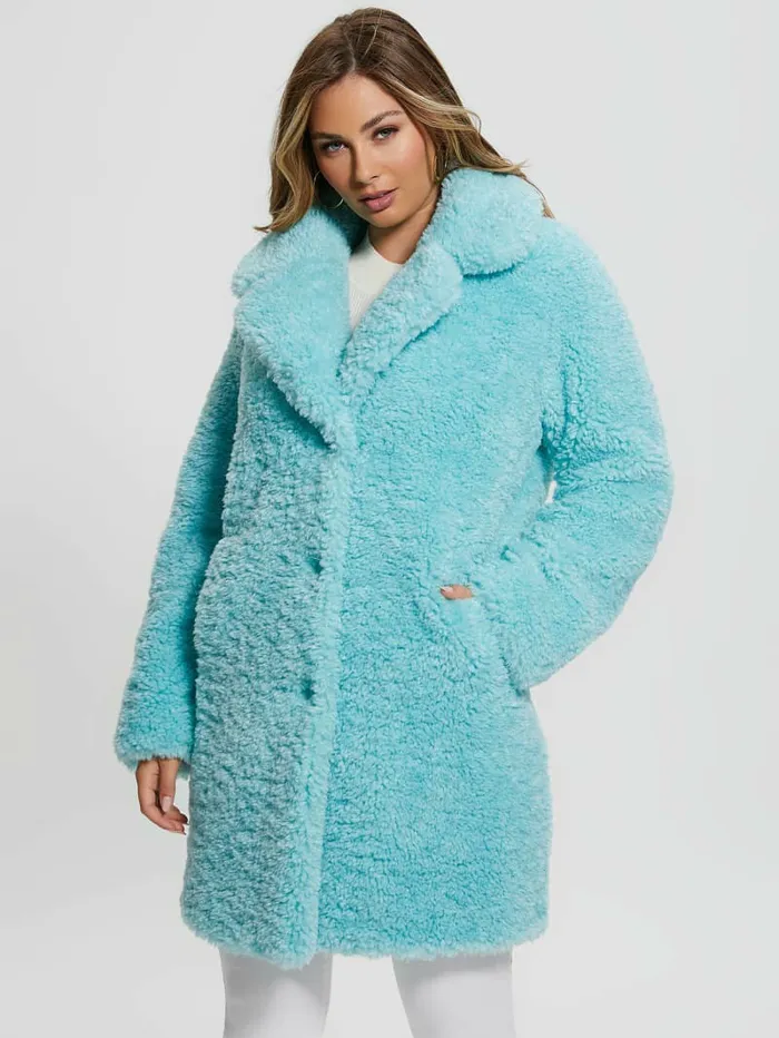 Jackets and Coats GUESS Women Nives FauxFur Coat Surf Jade Multi Jackets and Coats GUESS Women Nives FauxFur Coat Surf Jade Multi